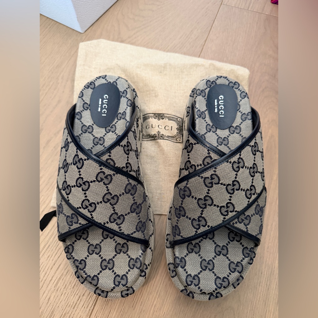 Gucci Monogram Criss Cross Platforms Sandals